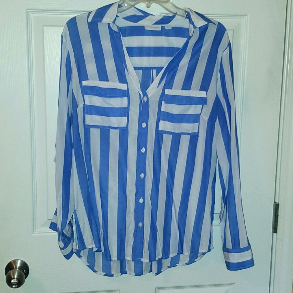 New York and Company Shirt Size L Blue/White Stripe